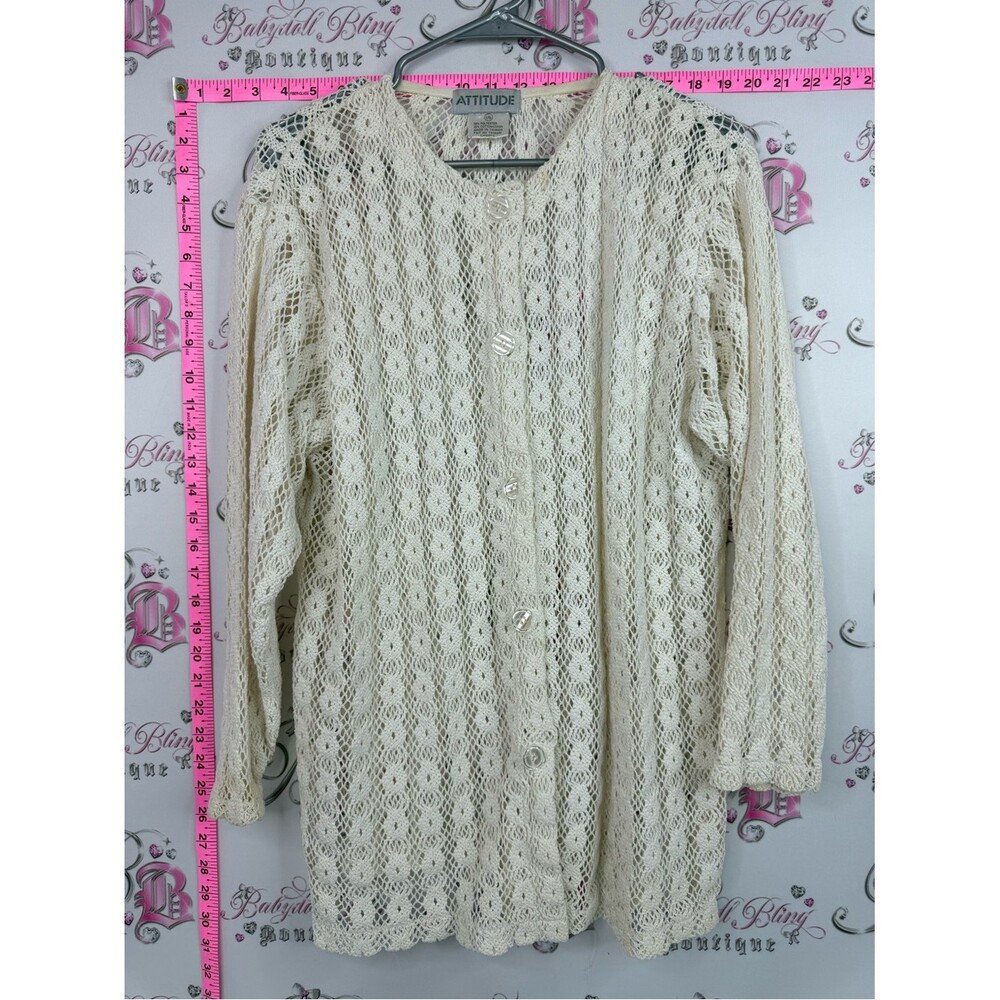 Attitude cardigan vintage white Cream Crochet Button-Front Cardigan knit